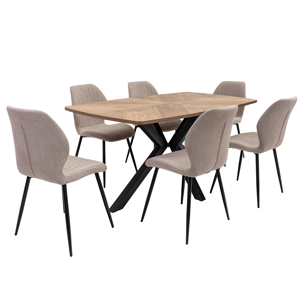 Hadley Oak Veneer Dining Table with 6 Foley Stone Chairs