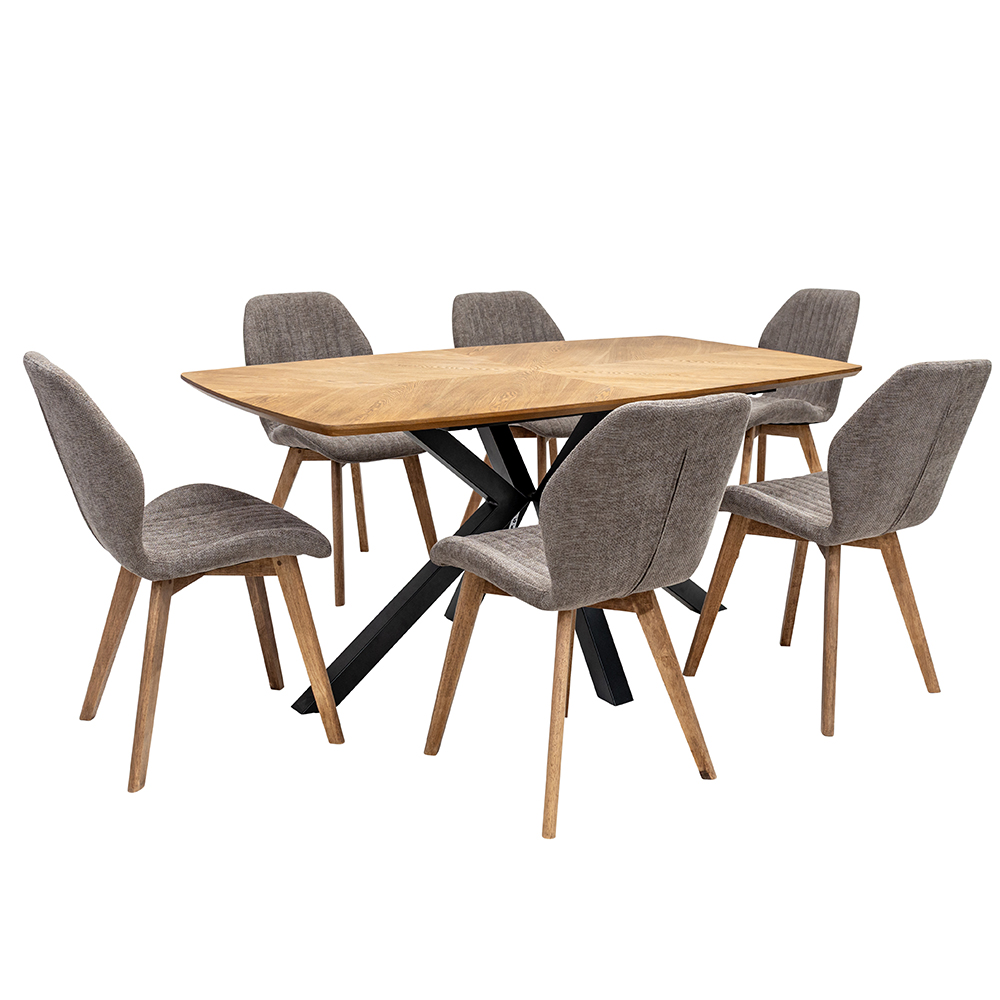 Hadley Oak Veneer Dining Table with 6 Yale Grey Chairs