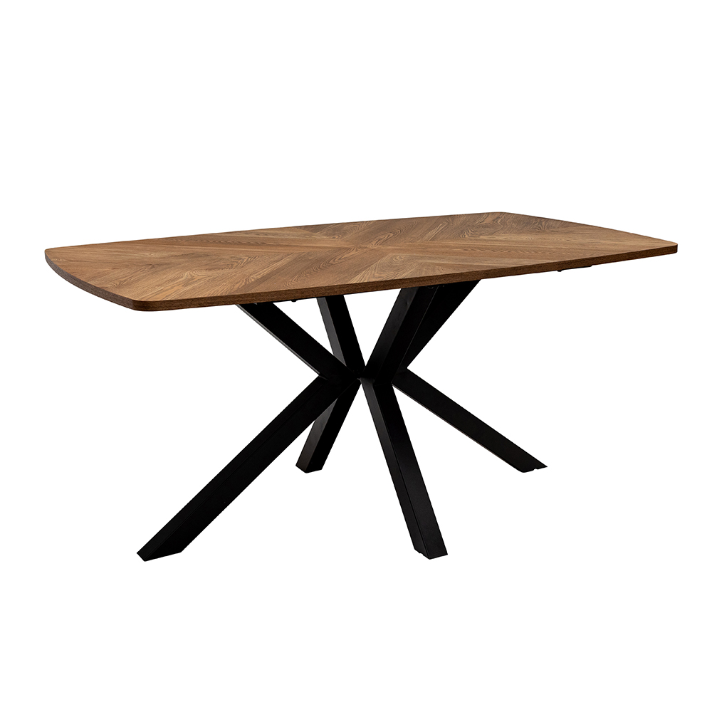 Hadley Oak Veneer Dining Table with Black X-Shaped Legs