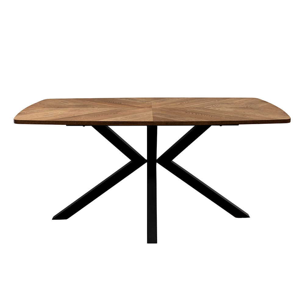Hadley Oak Veneer Dining Table with Black X-Shaped Legs