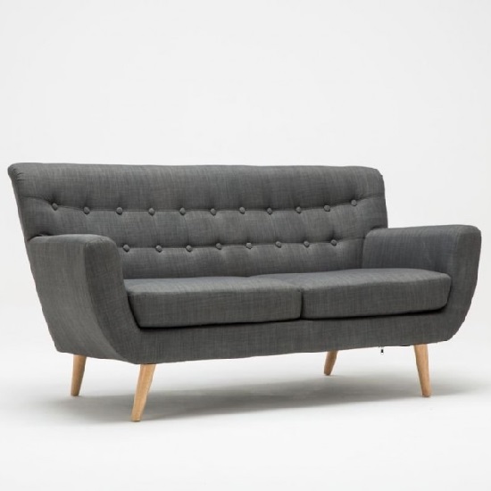 Hadley 3 Seater Sofa In Grey Fabric With Wooden Legs_2