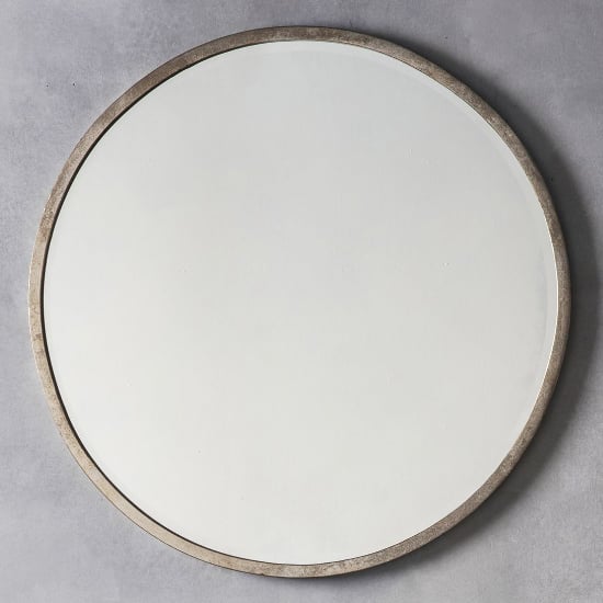 Photo of Haggen large round bedroom mirror in antique silver frame