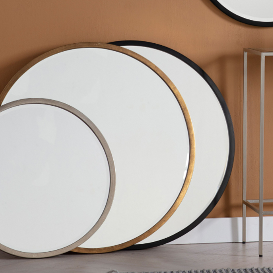 Haggen Large Round Bedroom Mirror In Black Frame