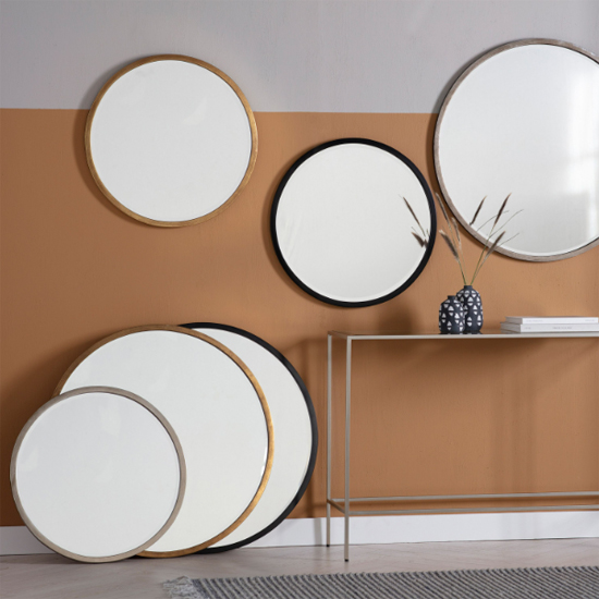 Haggen Large Round Bedroom Mirror In Black Frame