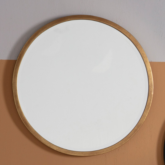 Product photograph of Haggen Small Round Bedroom Mirror In Antique Gold Frame from Furniture in Fashion