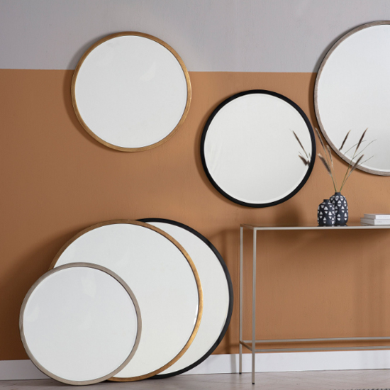 Haggen Small Round Bedroom Mirror In Black Frame_3