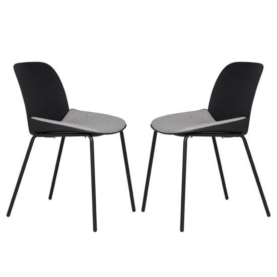 Product photograph of Haile Black Metal Dining Chairs With Woven Fabric Seat In Pair from Furniture in Fashion