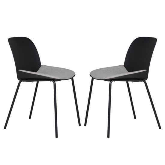 Read more about Haile black metal dining chairs with woven fabric seat in pair
