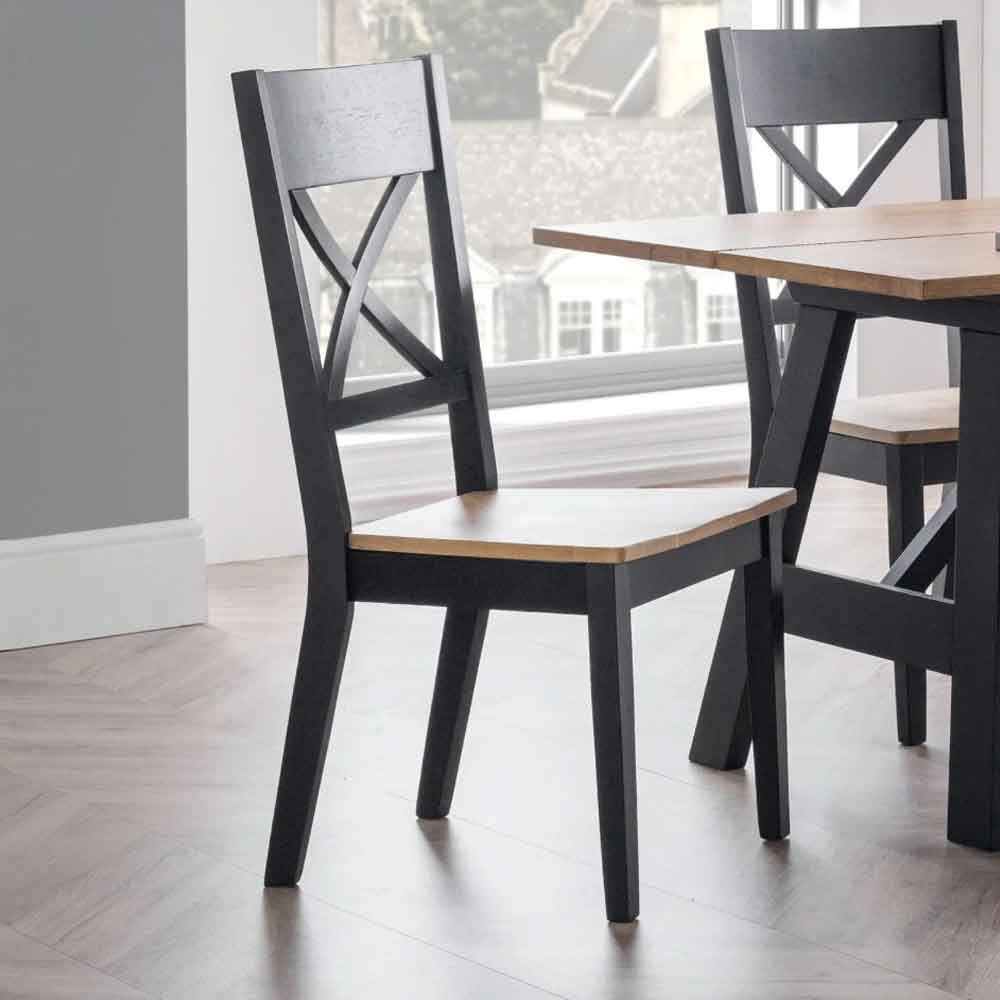Haile Black and Oak Wooden Dining Chairs in Pair