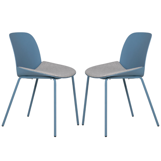 Haile Blue Metal Dining Chairs With Woven Fabric Seat In Pair