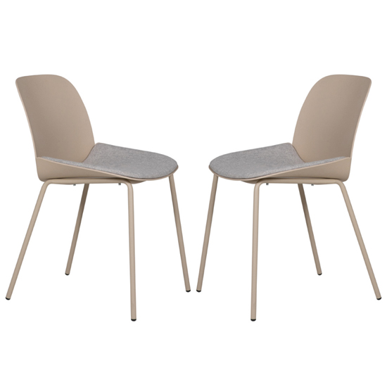 Product photograph of Haile Taupe Metal Dining Chairs With Woven Fabric Seat In Pair from Furniture in Fashion