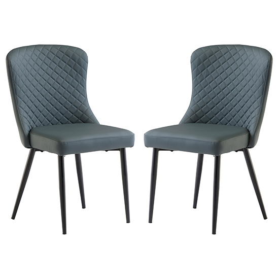 Hailey Blue Faux Leather Dining Chairs With Black Legs In Pair