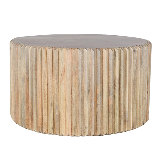 Hailey Carved Mango Wood Coffee Table Round In Natural Oak