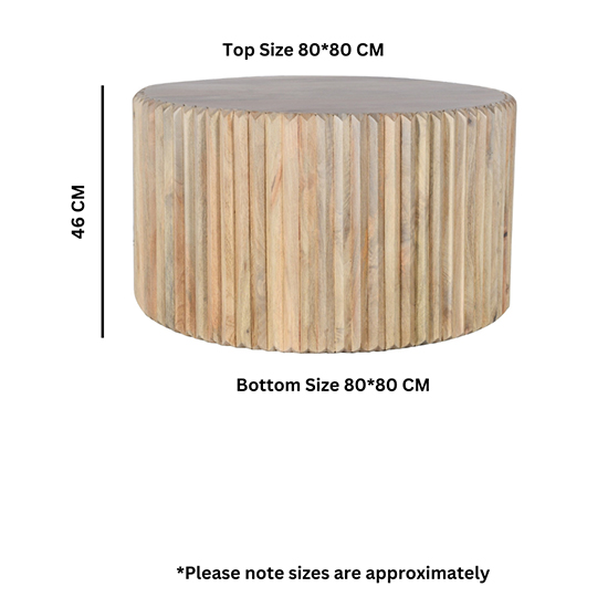 Hailey Carved Mango Wood Coffee Table Round In Natural Oak