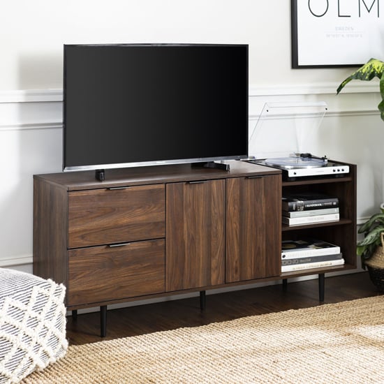 Read more about Hailey wooden tv stand with 2 doors 2 drawers in dark walnut