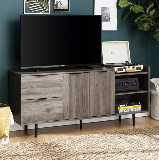 Product photograph of Hailey Wooden Tv Stand With 2 Doors 2 Drawers In Slate Grey from Furniture in Fashion