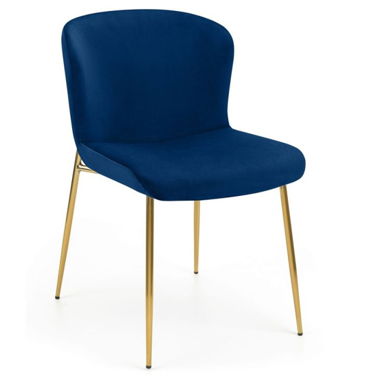 Haimi Blue Velvet Dining Chairs With Gold Metal Legs In Pair