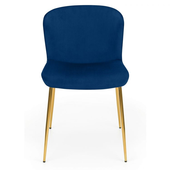 Haimi Blue Velvet Dining Chairs With Gold Metal Legs In Pair