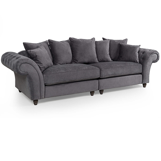 Product photograph of Haimi Fabric Sofa 4 Seater Sofa In Grey With Dark Brown from Furniture in Fashion