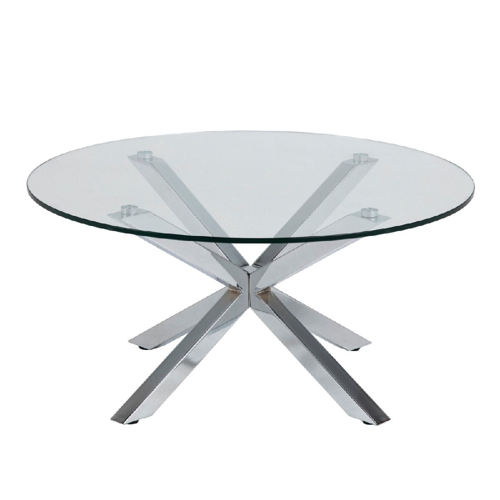 Haines Glass Coffee Table Round With Chrome Legs In Clear