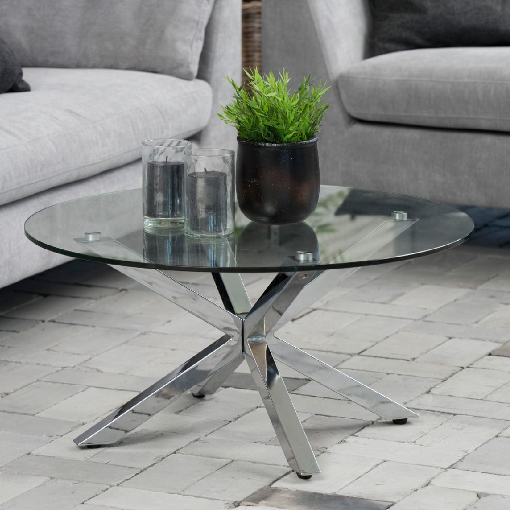 Read more about Haines glass coffee table round with chrome legs in clear