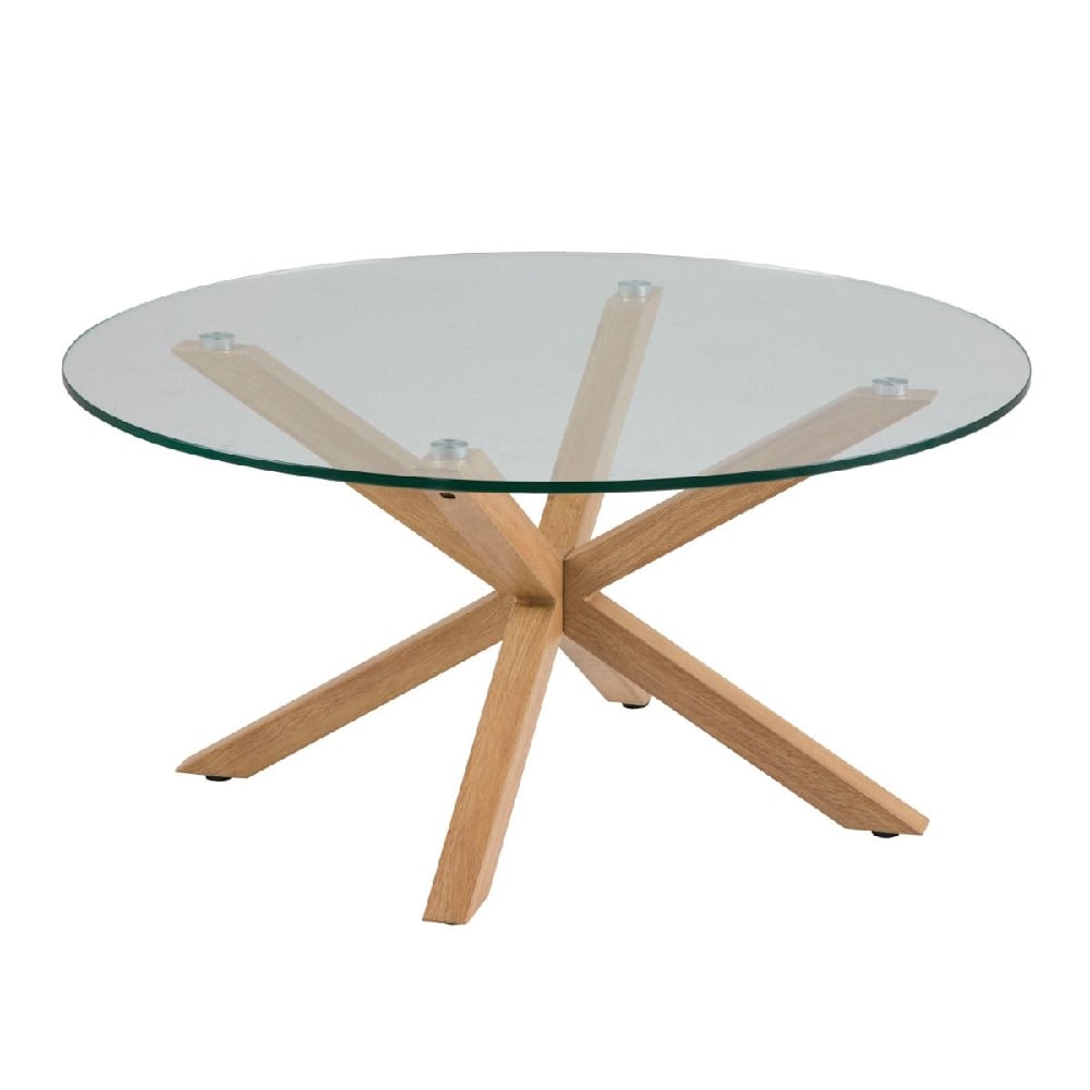 Haines Glass Coffee Table Round With Oak Legs In Clear