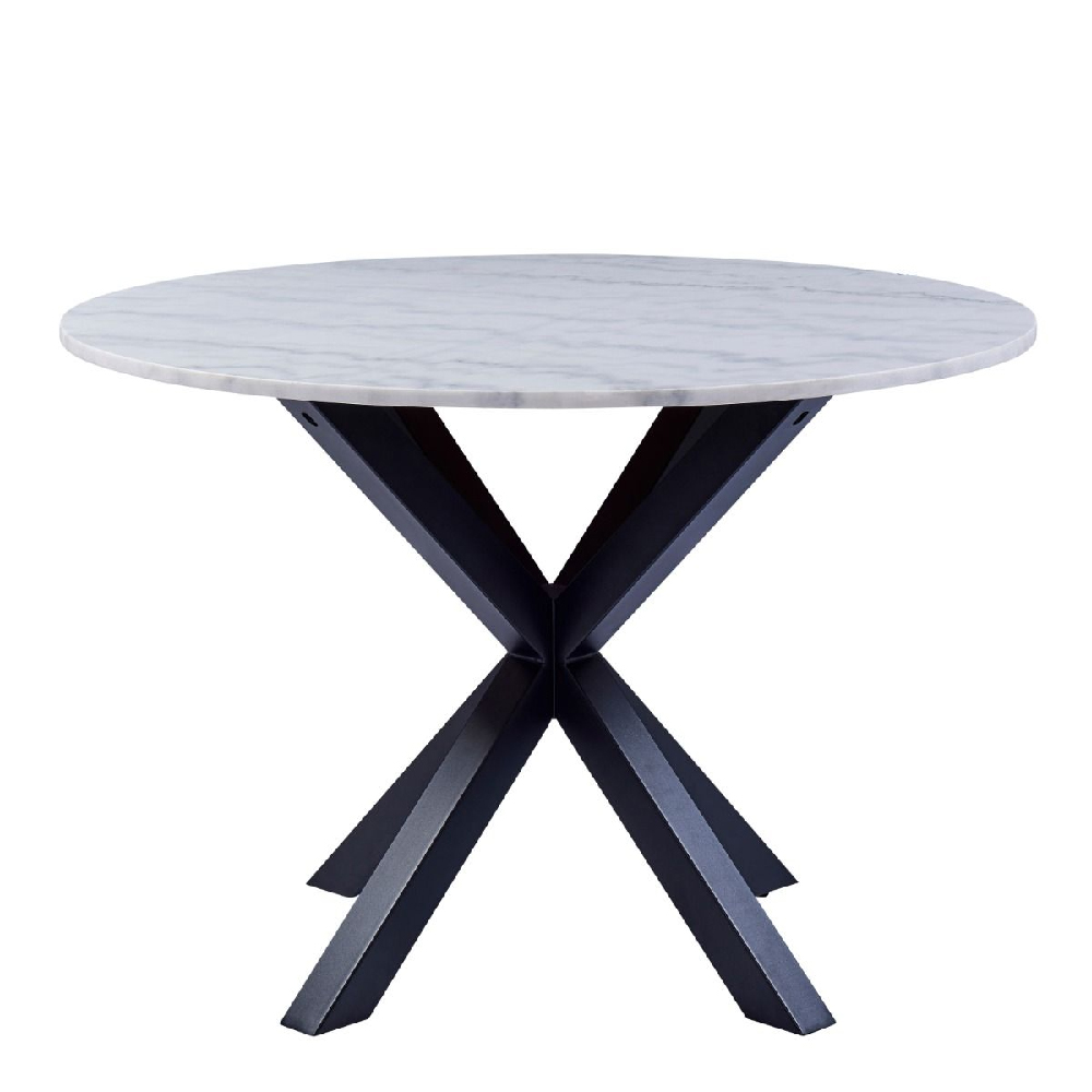 Haines Marble Dining Table Round With Black Legs In White