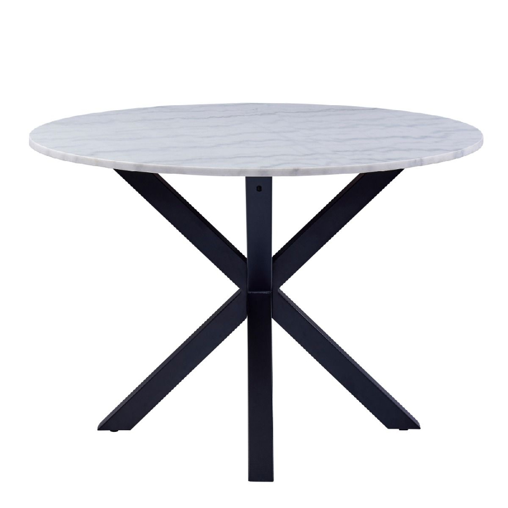 Haines Marble Dining Table Round With Black Legs In White