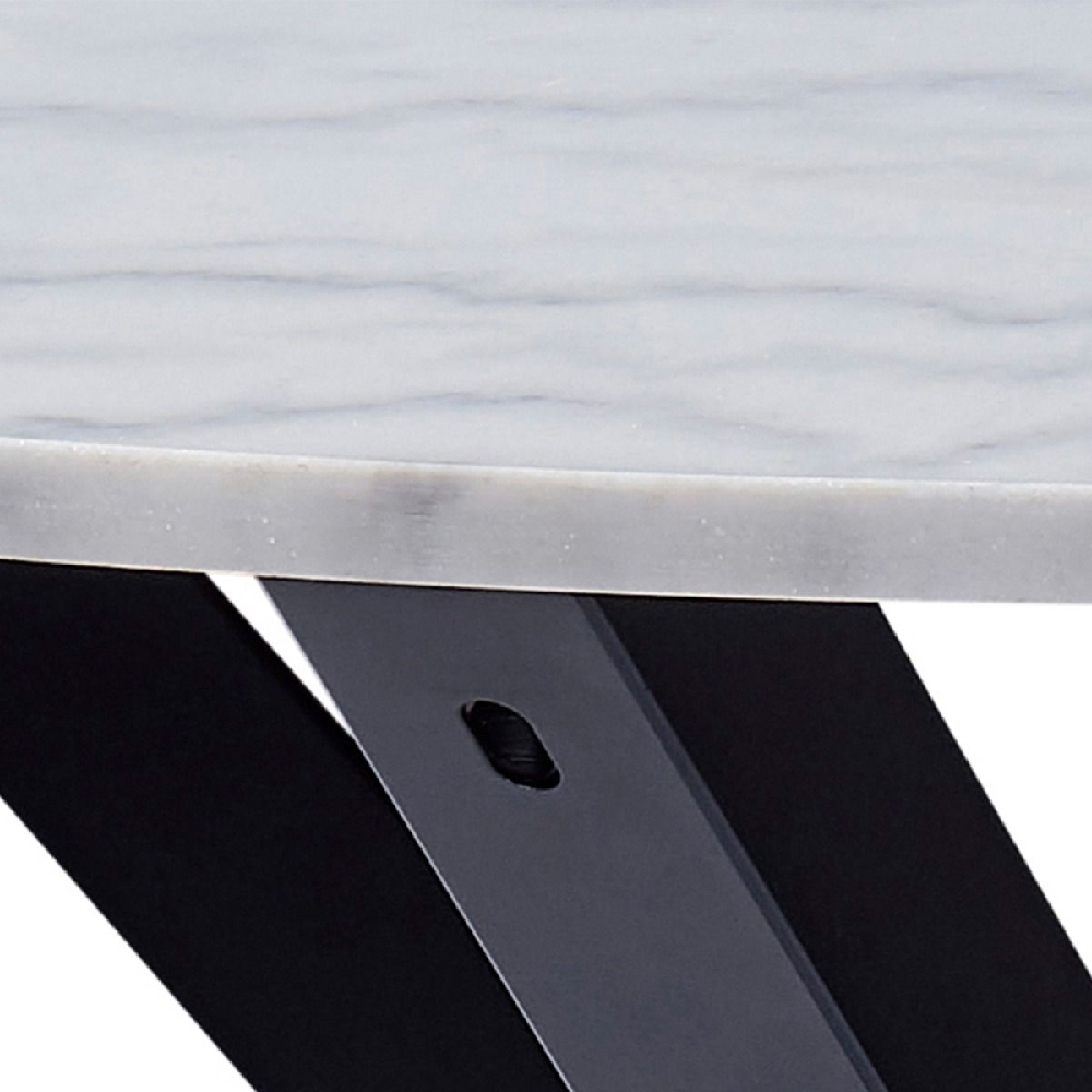 Haines Marble Dining Table Round With Black Legs In White