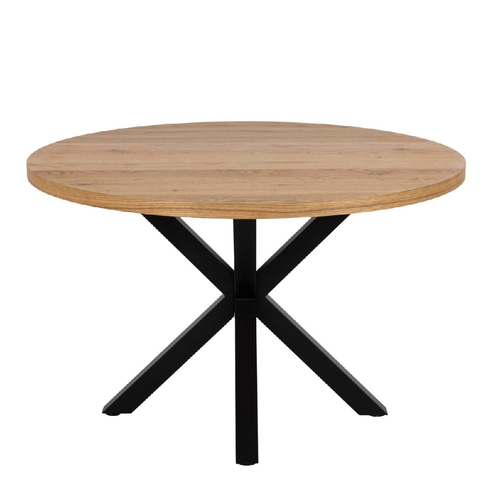 Haines Wooden Dining Table Round With Black Legs In Oak