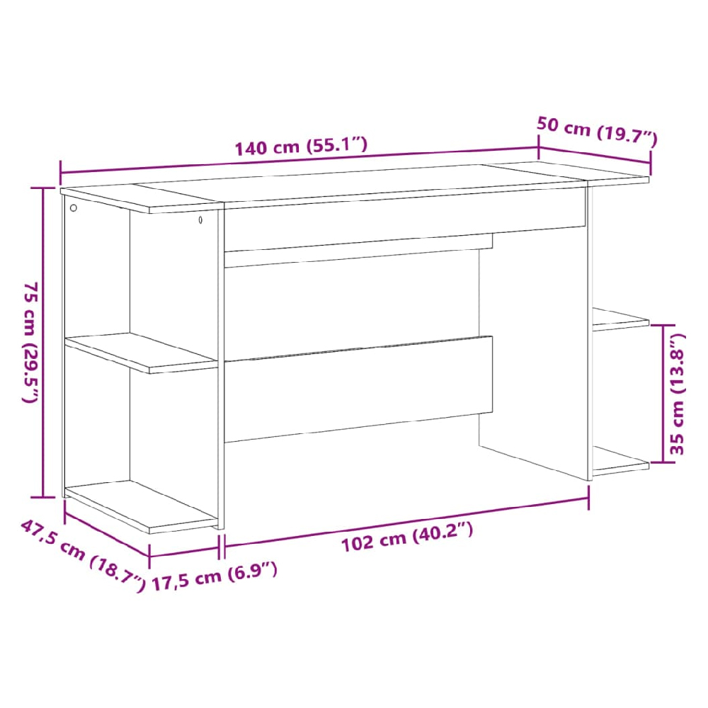 Haines Wooden Laptop Desk With 4 Shelves In Grey Sonoma