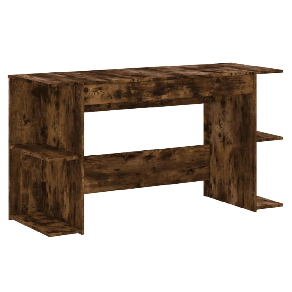 Haines Wooden Laptop Desk With 4 Shelves In Smoked Oak
