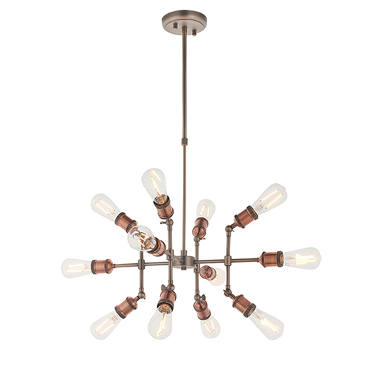Hal 12 Lights Ceiling Pendant Light In Aged Pewter And Copper