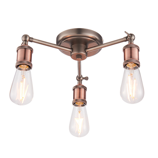 Product photograph of Hal 3 Lights Semi Flush Ceiling Light In Aged Pewter And Copper from Furniture in Fashion