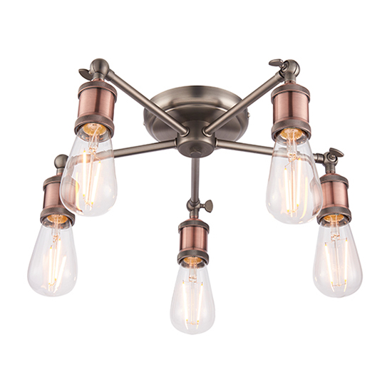 Product photograph of Hal 5 Lights Semi Flush Ceiling Light In Aged Pewter And Copper from Furniture in Fashion