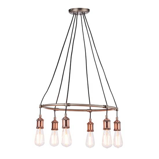 Product photograph of Hal 6 Lights Ceiling Pendant Light In Aged Pewter And Copper from Furniture in Fashion