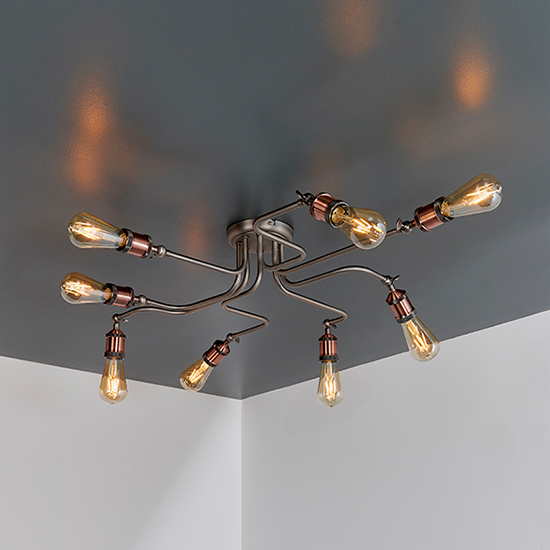 Hal 8 Lights Semi Flush Ceiling Light In Aged Pewter And Copper