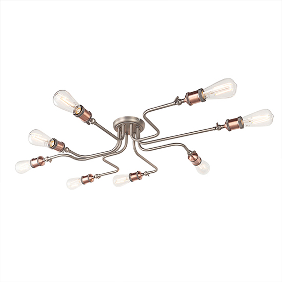 Hal 8 Lights Semi Flush Ceiling Light In Aged Pewter And Copper