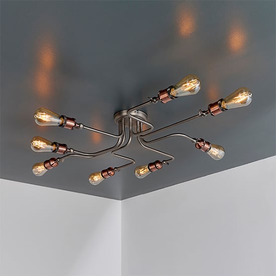 Hal 8 Lights Semi Flush Ceiling Light In Aged Pewter And Copper