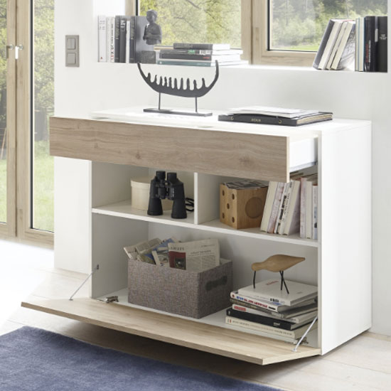 Halcyon Wooden Sideboard In White High Gloss And Cadiz Oak_2