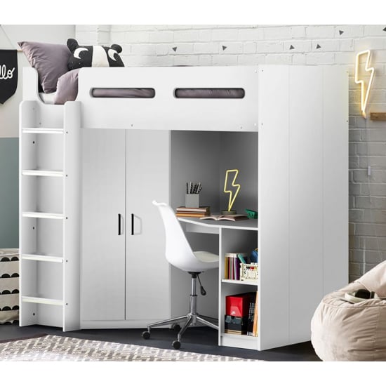 Photo of Haldis high sleeper bunk bed in all white