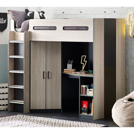 Read more about Haldis high sleeper bunk bed in woodgrain and anthracite