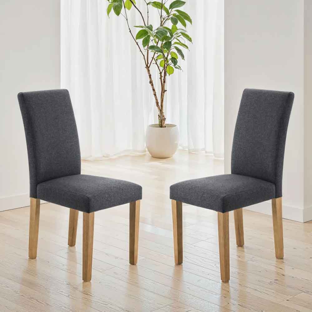 Haldrex Slate Grey Fabric Dining Chair with Oak Legs in Pair