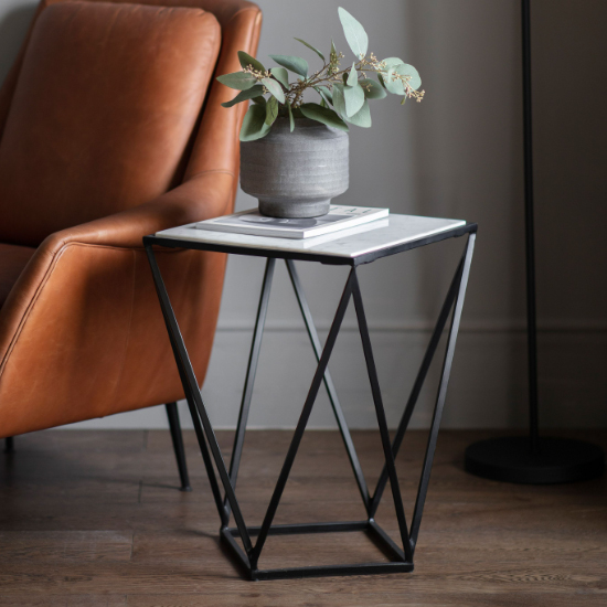 Halfords White Marble Top Side Table With Black Metal Frame