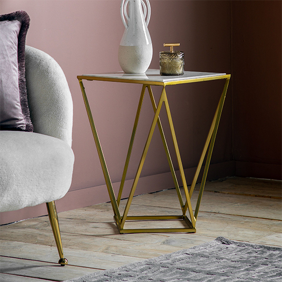 Halfords White Marble Top Side Table With Gold Metal Frame