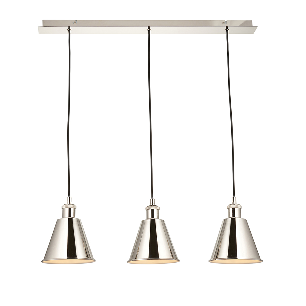 Halifax 3 Light White Shade Ceiling Light In Bright Nickel