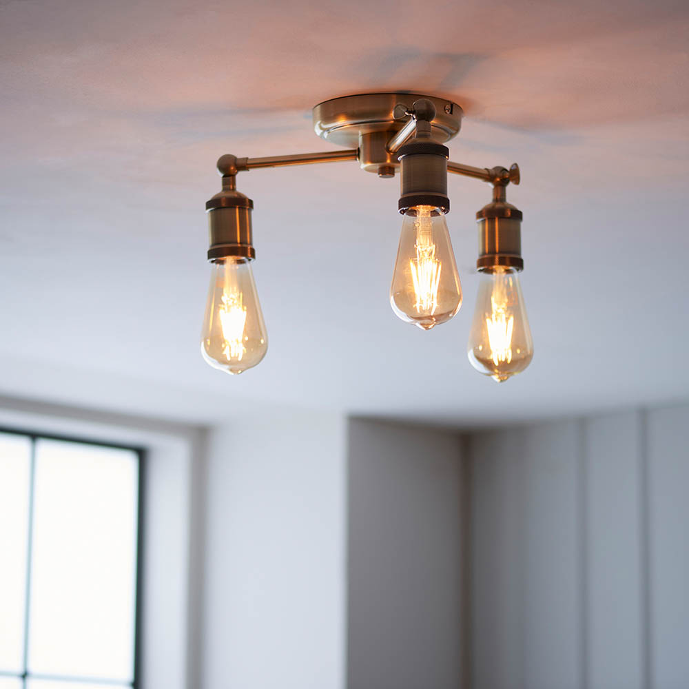Halifax Semi Flush Ceiling Light In Antique Brass