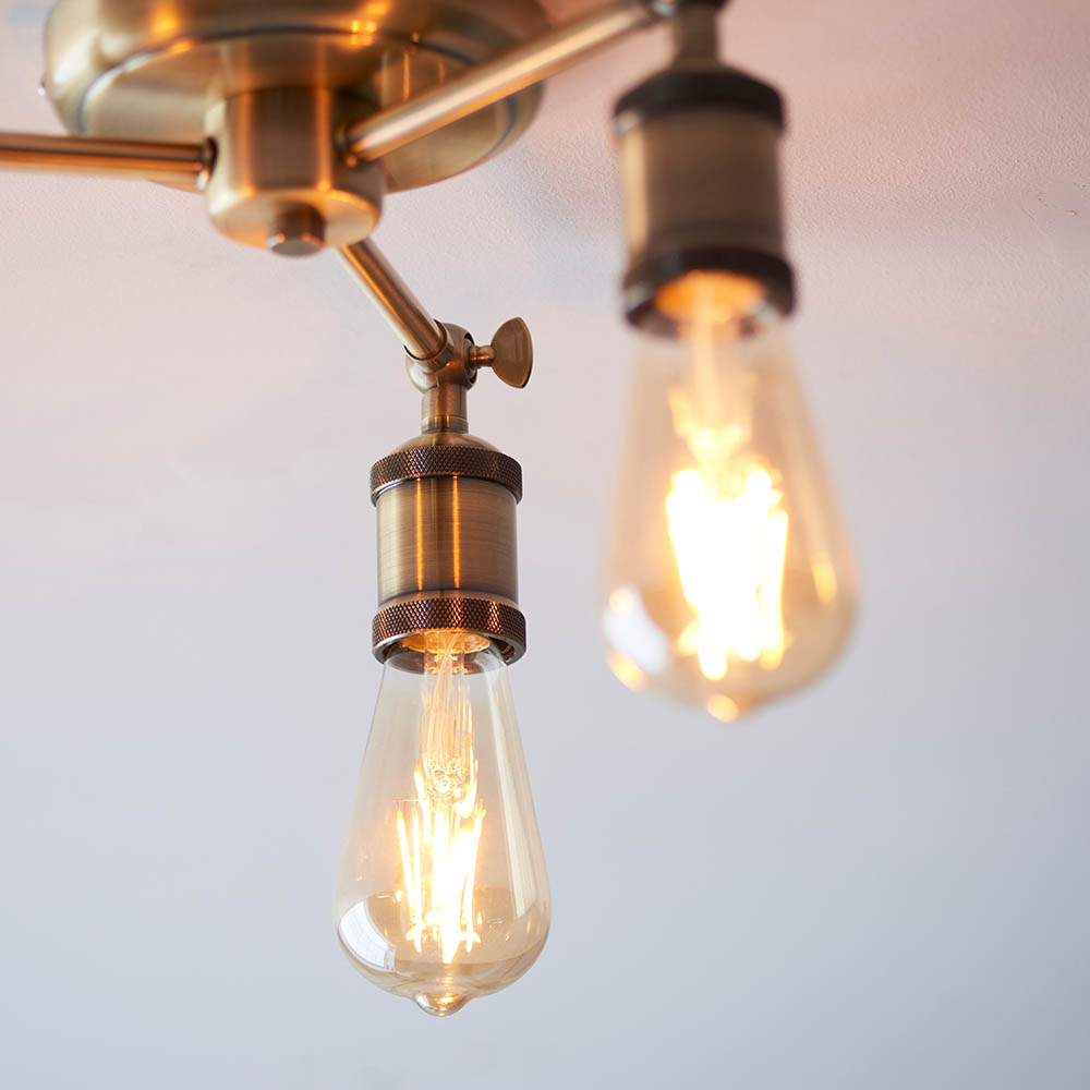 Halifax Semi Flush Ceiling Light In Antique Brass