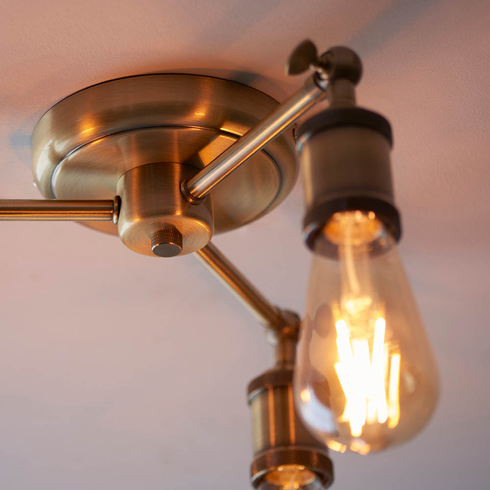 Halifax Semi Flush Ceiling Light In Antique Brass
