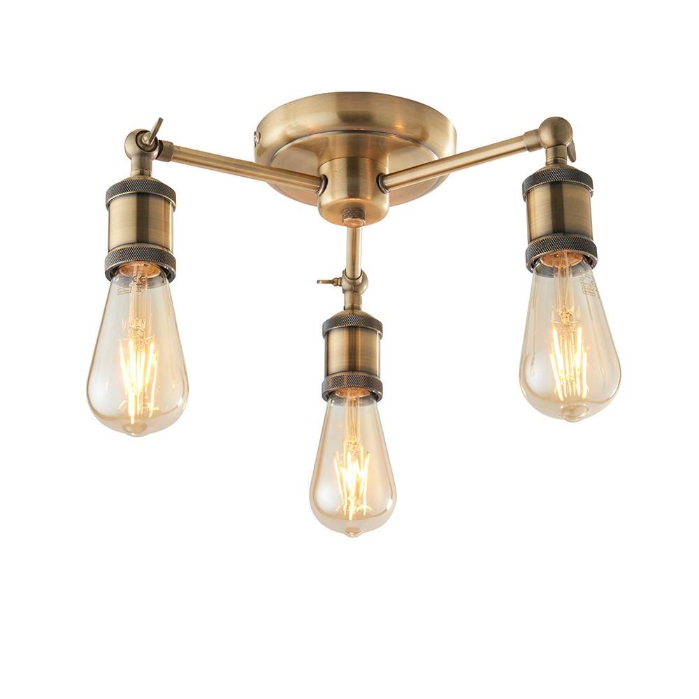 Halifax Semi Flush Ceiling Light In Antique Brass